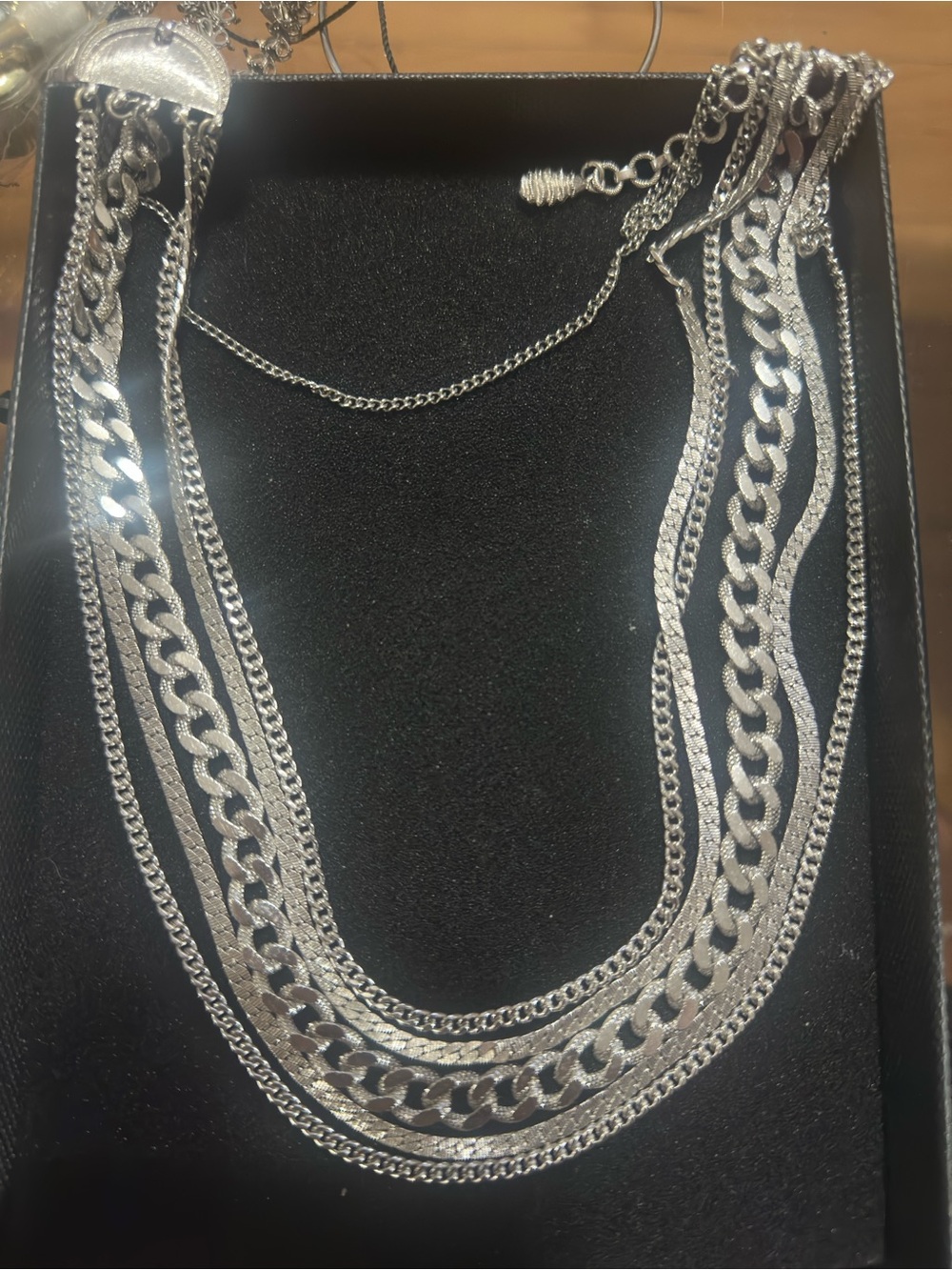 Vintage Monet Silver-Tone Multi-Strand Bib Necklace - 1970s Textured Chain